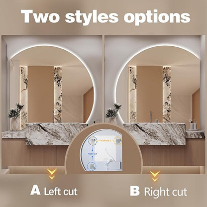 Niccy 40" Semicircular Wall Mounted Frameless LED Mirror, Modern Half Moon Design, Anti-Fog, Shatter-Proof, 3 Color Temperatures, Dimmable Light, Bathroom & Bedroom Use