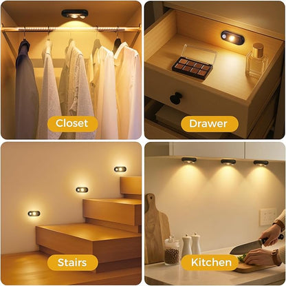 LED Motion Sensor Puck Lights, Small Rechargeable Under Cabinet Light, Dimmable Warm White Closet Lights, Wireless Under Cabinet Lighting for Drawer, Kitchen (6 Pack)