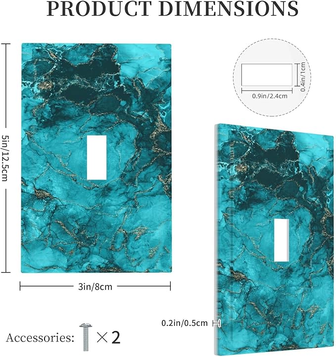 Decorative Light Switch Plate Covers Modern Abstract Turquoise Blue Marble Texture 1 Gang Wall Plate Single Toggle Light Switch Covers Artistic Faceplate for Bathroom Decor （2 Pack）