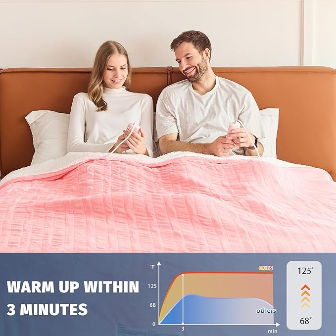 Heated Electric Blanket Queen Size - 84" x 90" Heating Blanket with Dual Control, 10 Heating Levels & 8 Hours Auto Off, Soft Warm Flannel Blanket, Christmas Birthday Gifts for Senior Grandma