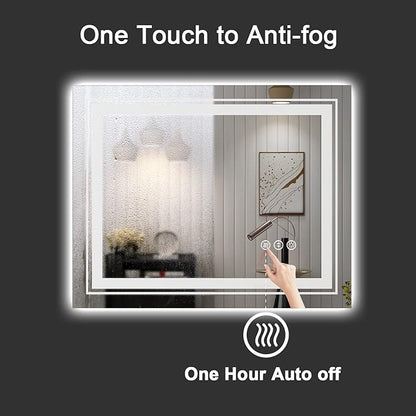 LED Bathroom Mirror, 72"X36" with Front and Backlit, Anti-Fog, Large Bathroom Vanity Mirror for Wall, Memory Function, Stepless Dimmable, Tempered Glass (Horizontal/Vertical)