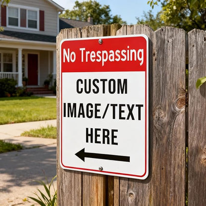 Custom No Trespassing Sign – 14x18 Inch Private Property Aluminum Warning Sign, Rust-Free & Weatherproof for Outdoor Use, Reflective Option, Glow-in-the-Dark, Single/Double Sided
