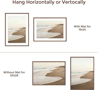 20x28 Oak Wood Picture Frame, 20"x28" Poster Frame for Wall, 20x28 Picture Frame with Mat for 16x24, Solid Oak Wood Photo Frame 20 x 28 with Tempered Real Glass (Walnut Color, 1 Pack)