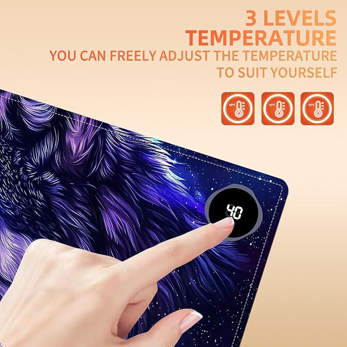 Heated Mouse Pad, Warm Desk Pad, Keyboard Mat 31.5 x 13 Inch Large Size Intelligent Fast Heating, 3 Speed Adjustable, Timed Auto Power Off for Game Office Home,Galaxy Wolf