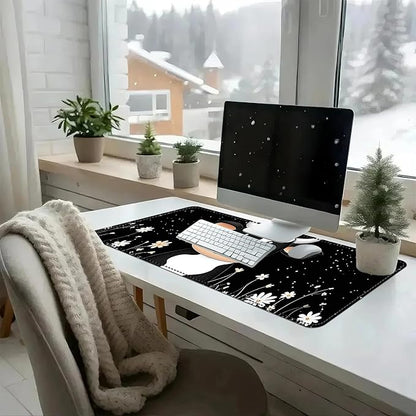 Heated Mouse Pad with 3 Temperature Settings(104°F–122°F),Large 31.5x13 Inch PU Leather Heated Desk Mat,Waterproof Warming Pad for Office,Gaming & Cold Hands Relief,Cute Black White Cow