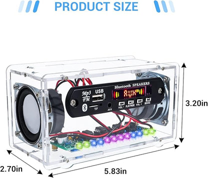MiOYOOW DIY Bluetooth-Compatible Speaker Kit with FṂ Radio, Electronic Soldering Practice Kit USB Mini Home Sound Amplifier DIY Kit with Digital Display and Colorful LED Lights for School STEM Project