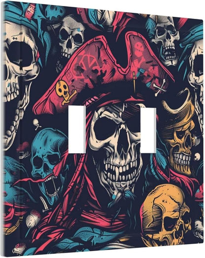 Decorative Switch Plates Pirate Colourful Skeleton Red Hat 2 Gang Double Toggle Outlet Light Switch Cover Wall Plate Electrical Faceplate For Farmhouse Cabin Decor