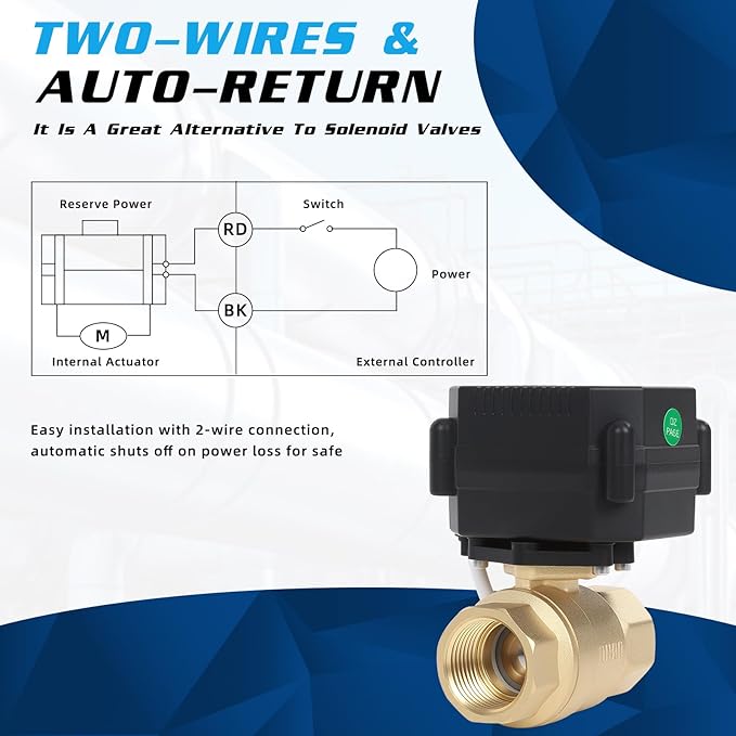 Motorized Ball Valve 30 Pack - 1" Brass Electric Ball Valve with Full Port, 9-24V AC/DC and 2 Wire Auto Return Setup