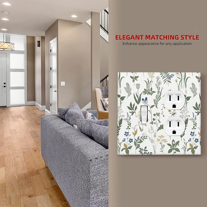 Wallplates Floral Green Leaf Plant Flowes 1 Toggle 1 Duplex Switch Plate Electrical Gfci Faceplate Decorative Light Switch Covers For Bed Room Farmhouse Decor