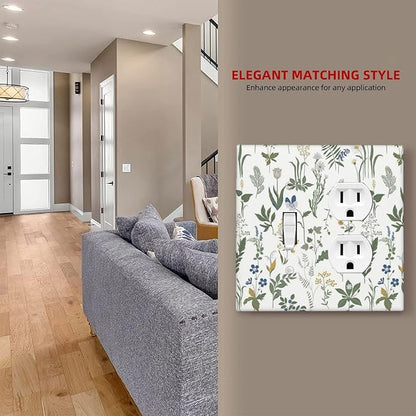 Wallplates Floral Green Leaf Plant Flowes 1 Toggle 1 Duplex Switch Plate Electrical Gfci Faceplate Decorative Light Switch Covers For Bed Room Farmhouse Decor