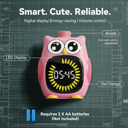 Doli Yearning Visual Timer for Kids, 99 Minute Cute Owl Digital Countdown Timer for Home School Classroom Supplies Study, Silent Time Management Tool (Pink)