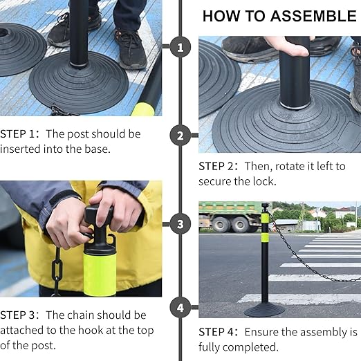 6 Pack Traffic Delineator Post Cones with Plastic Chain Crowd Control Barriers - Expandable 40" Traffic Control Cones, 6 x 6.6 Ft Chains for Indoor & Outdoor Use (Black-Rubber Base)
