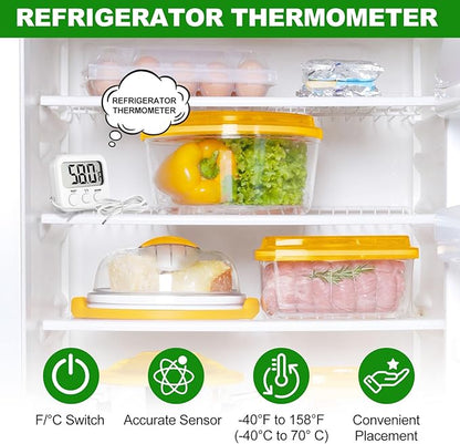 Kingdder 6 Pack Digital Thermometer with Magnetic Back External Sensor Fridge Thermometer Freezer Waterproof Room Temperature Monitor with LCD Display, Max/min Record Function for Kitchen Aquarium