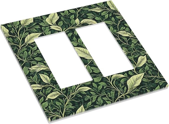 Vintage Green Plant Leaves Outlet Covers Light Switch Cover Plate 2 Gang Double Rocker Wall Plates Decorative Switch Plates Plug Cover Electrical GFCI Receptacle Cover for Home 4.9 X 5 IN