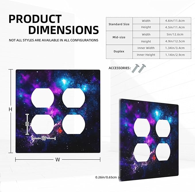 Outer Space Colorful Starry Sky Galaxy Planet Outlet Covers 2 Gang Double Duplex Decorative Light Switch Covers Electrical Wallplates Socket Faceplate for Bed Room Living Room Decor