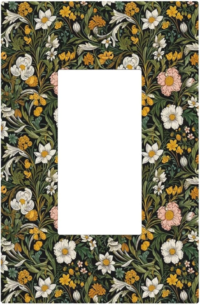 Decorative Outlet Covers Rustic Green Leaf White Daisy Yellow Floral 1 Gang Rocker Light Switch Cover Plate Single Decora Light Switch Covers Wall Plate Faceplate for Bedroom Home Decor