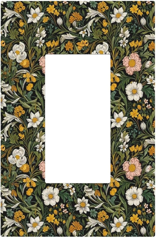 Decorative Outlet Covers Rustic Green Leaf White Daisy Yellow Floral 1 Gang Rocker Light Switch Cover Plate Single Decora Light Switch Covers Wall Plate Faceplate for Bedroom Home Decor
