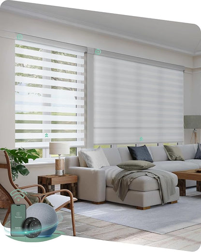Yoolax Motorized Blinds with Remote, Electric Zebra Blinds for Indoor Windows, Room Darkening Smart Shades with Voice Control, Compatible with Alexa Google Home, APP Control, 55" W x 72" H, White