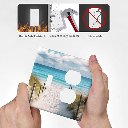 Decorative Outlet Covers Coastal Beach Ocean Seaside View 2 Gang Light Switch Cover Plate Single Toggle Duplex Wall Plates for Electrical Outlets Switch Plate Covers for Bedroom Home Decor