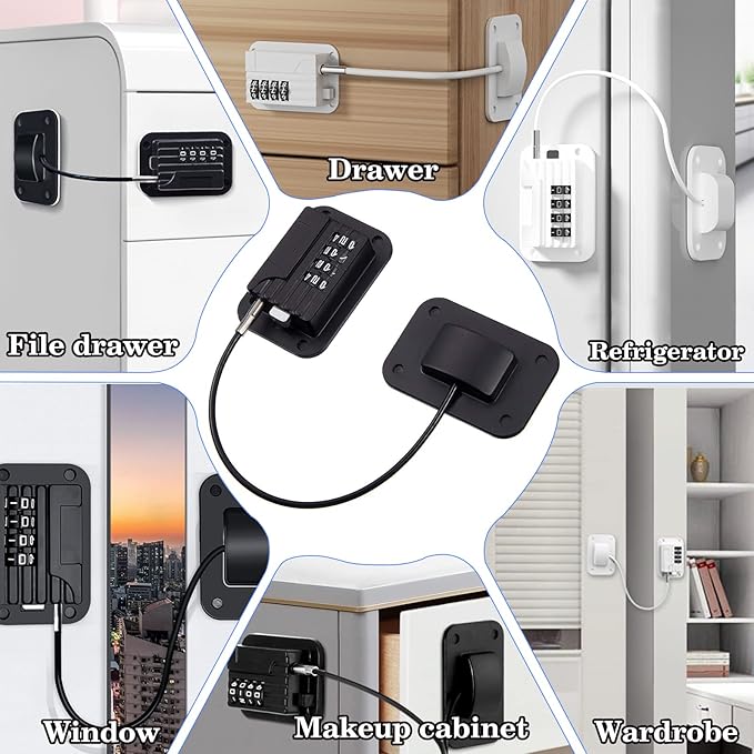 2025 New Refrigerator Locks with Combination - Child Proof Fridge Locks for Kids and Aldult with 4 Code, Cabinets Safety Door Lock for Freezer and Drawers, Windows - No Tools Need or Drill (Patent)