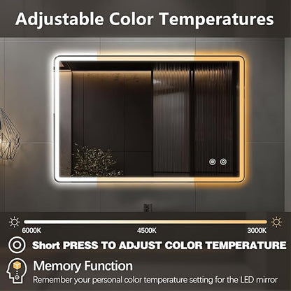 Niccy Led Mirror for Bathroom, 36"x24" Frameless Frontlit and Backlit Mirror for Wall Lighted Mirror with Bedroom 3 Color, Defogger, Explosion-Proof, HD Glass, IP65 Vanity Mirror Horizontal/Vertical