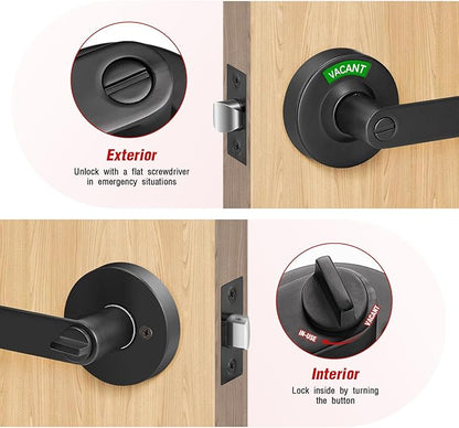 Bathroom Indicator Privacy Door Lock, Vacant Occupied Bathroom Lock, Large Vacant or in-Use Door Handle for All Women Men Restrooms, Ansi Grade 2 Commercial Grade, Black