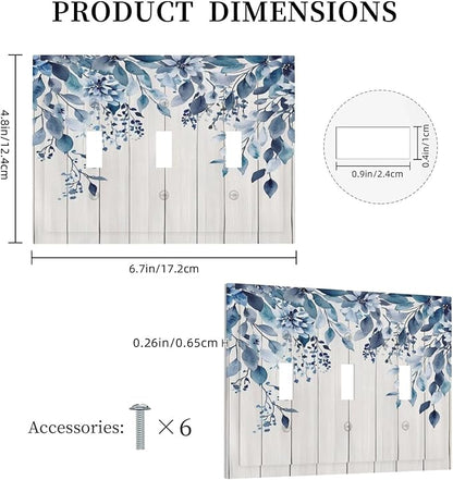 Eucalyptus Rustic Watercolor Plant Decorative Switch Plates 3 Gang Wall Plate Triple Toggle Light Switch Cover Faceplate Electrical Wall Panels For Farmhouse Home Decor