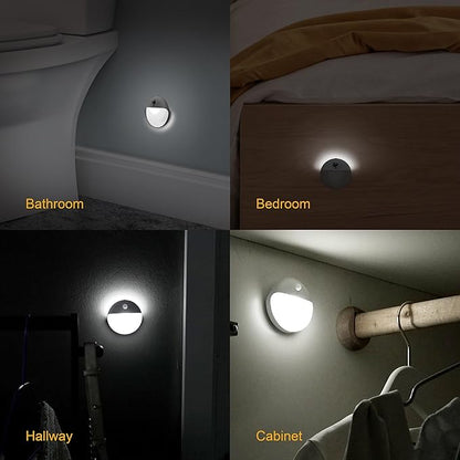 2 Pack Battery Night Light, Toilet Lights, 2.6" Small Motion Senor Light, Stick on Lights, 3 Light Modes, Dimmable LED Nightlight for Closet, Stairs, Garage, Cabinet, Toliet, Daylight White