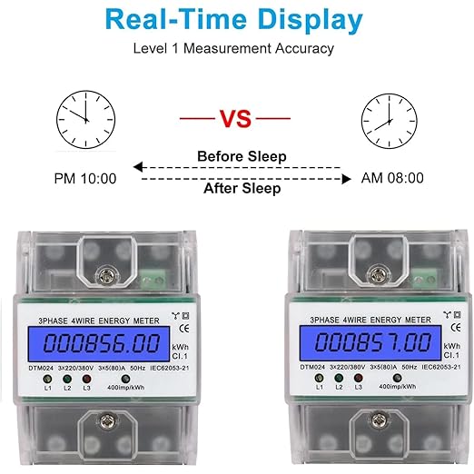 3 Phase Power Meter DTM024 Digital LCD Display Energy Meter Electric Kilowatt Hour Meter, 220/380V 5-80A