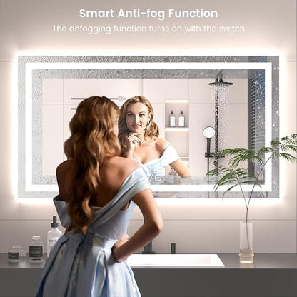 40X24 LED Bathroom Mirror with Lights, Anti-Fog, Backlit + Front Lit (CRI>90), Lighted Bathroom Vanity Mirror for Wall, Memory Function, Dimmable, Tempered Glass, Shatter-Proof