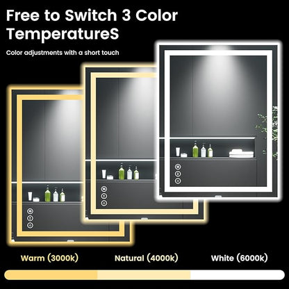 28X36 LED Bathroom Mirror with Lights, Anti-Fog, Backlit + Front Lit, Lighted Bathroom Vanity Mirror for Wall, Memory Function, Dimmable, Tempered Glass, Shatter-Proof