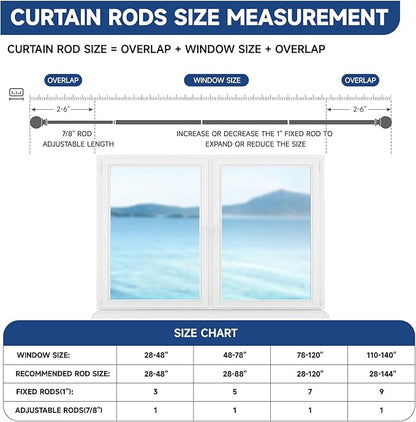 BRIOFOX Black Curtain Rods for Windows 72 to 144 Inch(6-12ft) - 1'' Diameter Heavy Duty Curtain Rods with Imitation Wood Grain Pattern Finials,Adjustable Decorative Curtain Rods Set,28-144''