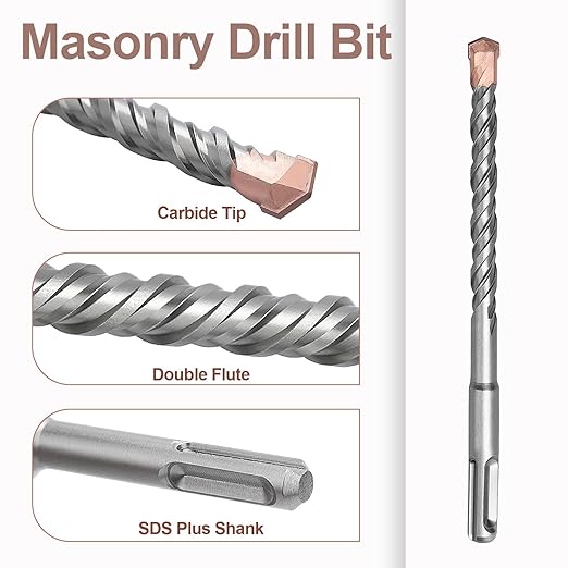 15/32 x 12.2 inch (12x310mm) SDS Plus Masonry Drill Bit, Rotary Hammer Drill Bit,Concrete Drill Bit for Concrete, Brick, Block,15/32 x 9.6 x 12.2 inch