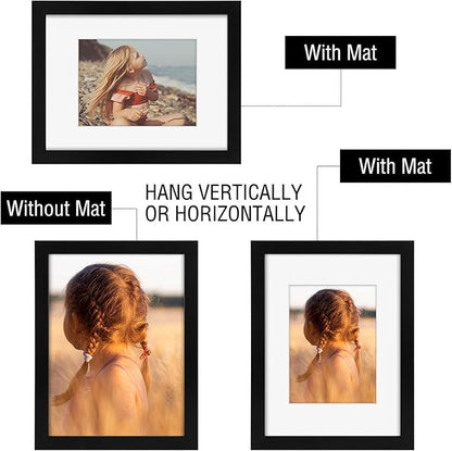 Golden State Art, 9x12 Picture Frame with Mat for 6x8 - High Definition Glass Wall Mounting Horizontal Vertical Display (Black, 2 Pack)
