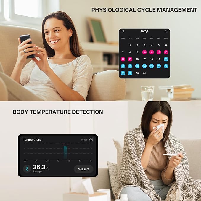 Smart Ring with Vibration Alerts, health tracker ring with Body Temperature Monitor, Heart Rate, Sleep & Fitness Tracking, Waterproof Activity Ring for Men & Women, No App Fees (Silver, 11#)