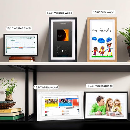 15.6" All-in-one Smart Display|Digital Google Calendar No Subscription|Picture Frame with Anti-Glare Touchscreen|Built-in Li-Battery|Wall-Mount or Desktop|Google Home Hub,App Store (15.6" Walnut Wood)