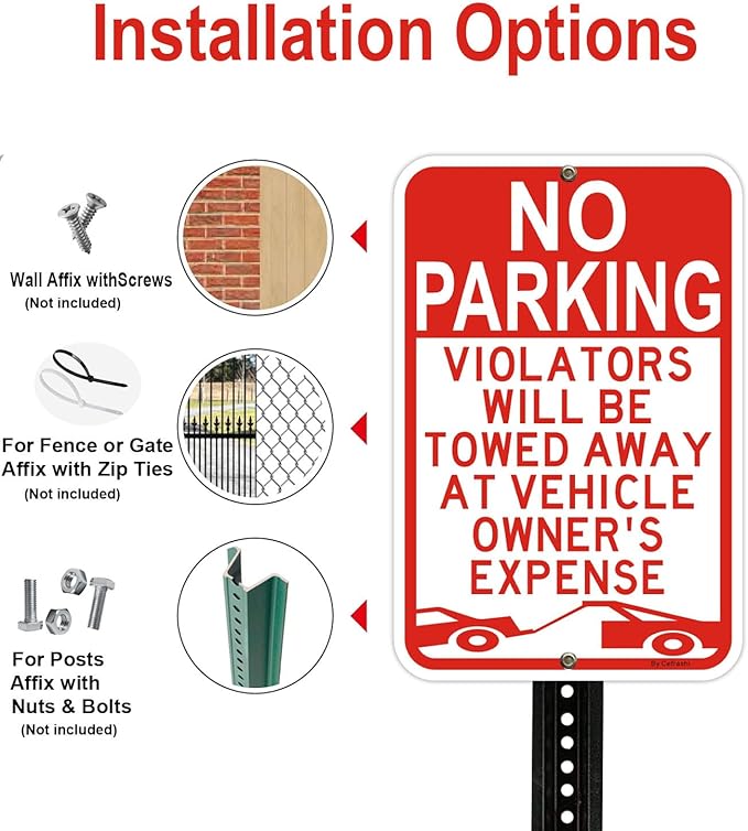 Large No Parking Sign, Violators Will Be Towed Away at Vehicle Owner's Expense Sign, 18x12 Inches Reflective Rust Free Aluminum sign, Weather Resistant, Waterproof, Fade Resistant