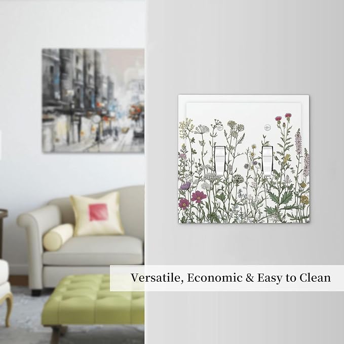 Vintage Herbs Wildflowers Plant Floral Decorative Switch Plates 2 Gang Double Toggle Outlet Light Switch Cover Wall Plate Electrical Faceplate For Bed Room Home Decor