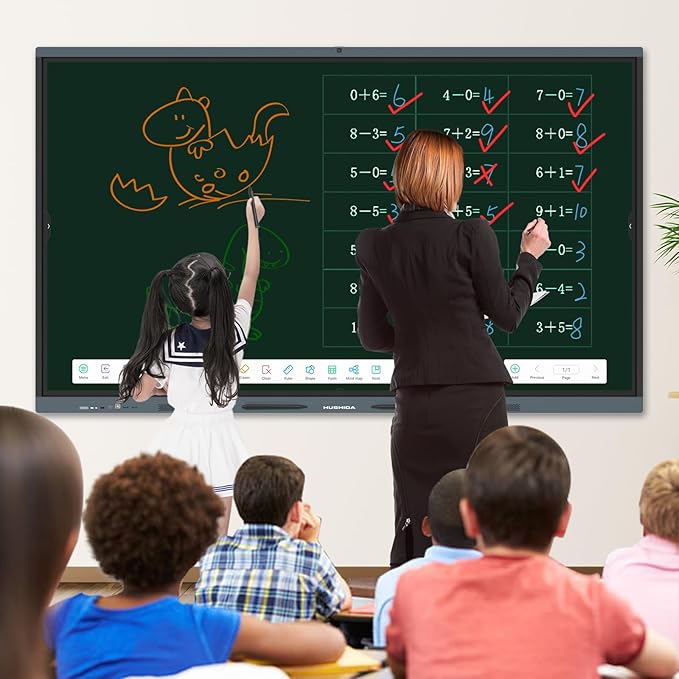 65″ Smart Board, 4K UHD Interactive Whiteboard Built in Dual System and 13MP Camera, All in One Digital Whiteboard for Home, Classroom and Business (Wall Mount Included)