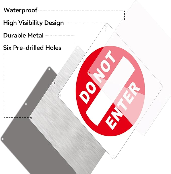 (2 Pack) Do Not Enter Sign, 12x12 Inches Keep Out No Entry Signs, Aluminum Reflective Do Not Enter Metal Signage, Weather Resistant and Easy to Install (White and Red)
