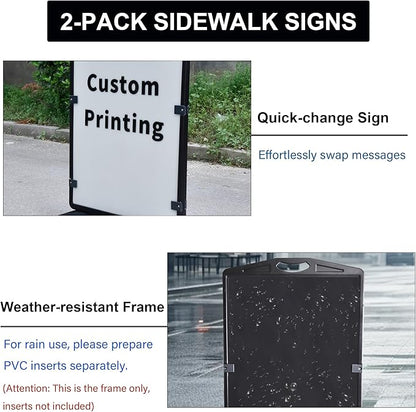 OrangeStar 2-Pack Sidewalk Sign 24 x 36 Inch Double Sided Sandwich Board Plastic Outdoor Advertising Signboard with Water-filled Base for Restaurant, Business, Events, Grey (Frame only)