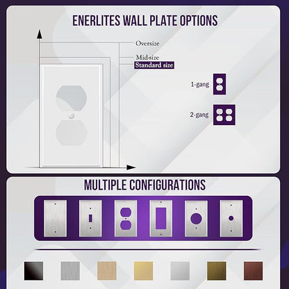 ENERLITES Double Duplex Receptacle Metal Wall Plate, Corrosion Resistant, Standard Size 2-Gang 4.50" x 4.57", Powder Coated Stamped Steel, 7722-WG, White Gloss