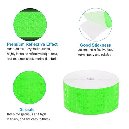 PATIKIL 2 Inch x 82 ft Reflective Tape, 1 Roll Waterproof Self Adhesive High Visibility Caution Warning Safety Tape Reflector with Scraper for Trucks Trailers Cars, Green