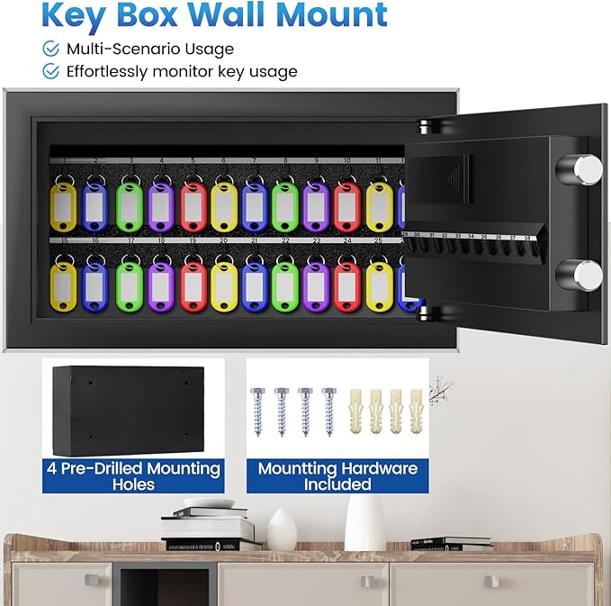 28 Keys Combination Lock Key Cabinet, Anti-Theft Key Lock Box with Key Tags, Key Organizer Wall Mount for Car Garage House Rental Office Business