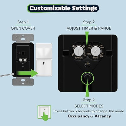 TOPGREENER Motion Sensor Switch, PIR Sensor with Ambient Light Level, Occupancy & Vacancy Modes, No Neutral Required, Ground Wire Required, 150W LED/CFL, Single Pole, TDOS5-JM-W-6PCS, White, 6 Pack