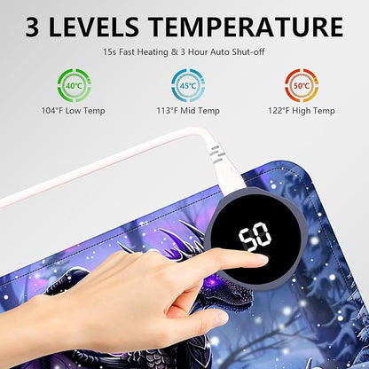 Heated Mouse Pad with 3 Levels Heated & 3 Hours Auto Shut-Off Mouse Pad for Warming Hands in Office Home, 31.5" x 13"Large Safe Desk Mat Hand Warmer，Purple Flying Dragon