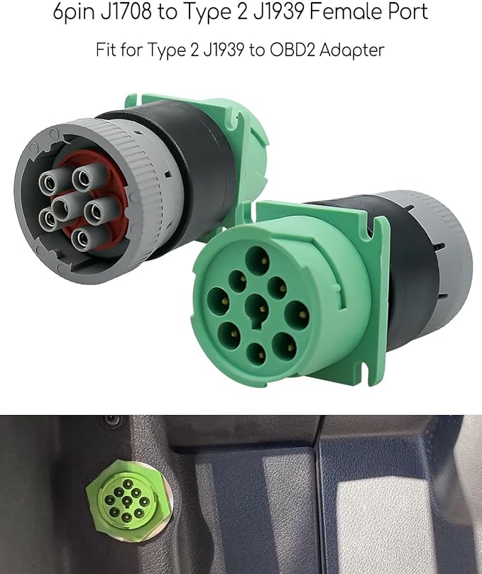 Diagnostic Plug 9pin J1939 Type 2 to 6pin J1708 Motorcycle Wiring Female Adapter, Green