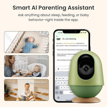 Monai Baby Monitor with Camera and Audio, 3K UHD, 6X Zoom, WiFi Video Monitor for Room or Travel, Pan 350° Tilt 65°, AI Cry Detection, Virtual Fence, Face-Cover Alerts, Sleep Monitoring, Night Vision