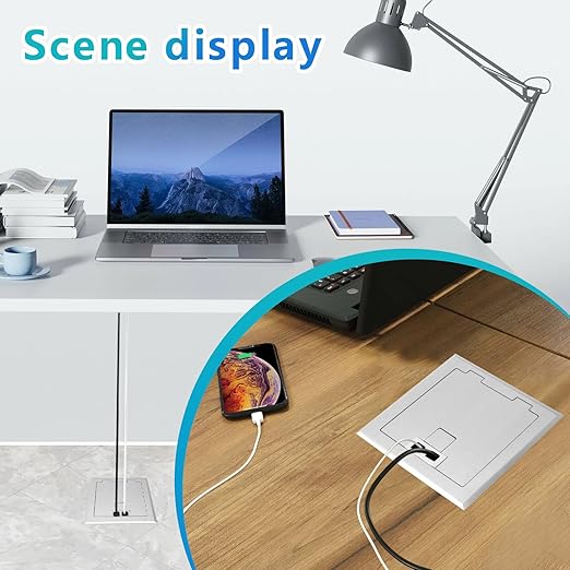 KYHSHJ Recessed Flat Hidden Socket Kit with 2 * 15A Receptacle，4.8A 1 USB-A Ports &1 USB-C Port+3-Port RJ45 Datacom Receptacle.Internal Height Adjustable，Corrosive Resistant Hardware,Silver