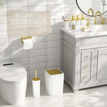 Bathroom Accessory Set, 11PC Bathroom Set, White Bathroom Accessories, Bathroom Accessories Set with Trash Can, 3PC Soap Dispensers and Toilet Brush